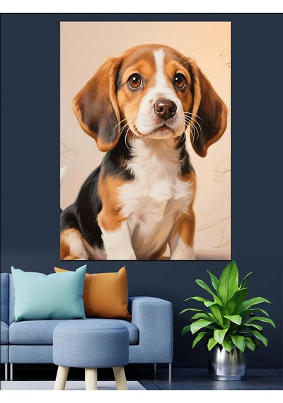 Ahşap Tablo Sevimli Beagle Köpek Portresi