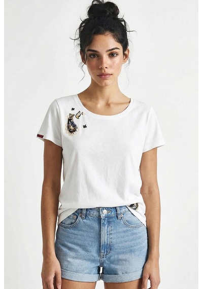Shade Kadın Pamuk El İşi Nakış Detaylı  Tasarım T-shirt 1006 60282052 - Beyaz L