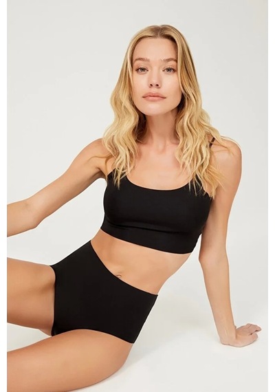 Cottonhill Yüksek Bel Basic Lazer Kesim Kadın Bikini Külot-siyah Siyah