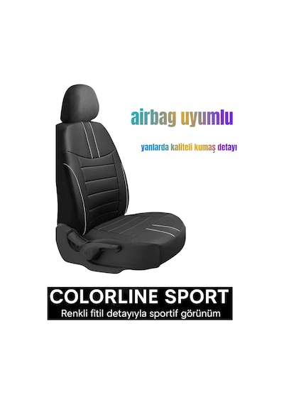 Ford Fiesta 2008 Ve Sonrası Uyumlu Colorline Sport Deri Siyah - Beyaz Koltuk Kılıfı