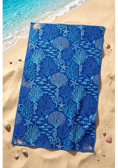 75x150 Cm Plaj Havlusu Deniz Koleksiyonu Premium Özel Tasarım Hızlı Kuruyan Mikrofiber Havlu Lacivert