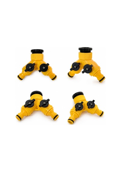 Çift Çıkışlı Vanalı Musluk Adaptörü, 1/2 Ve 3/4 Uyumlu, Sarı, Dmx4279