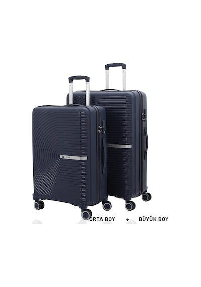 Mçs Bavul Büyük Ve Orta 2li Set Kırılmaz Silikon Valiz V374 Lacivert Lacivert