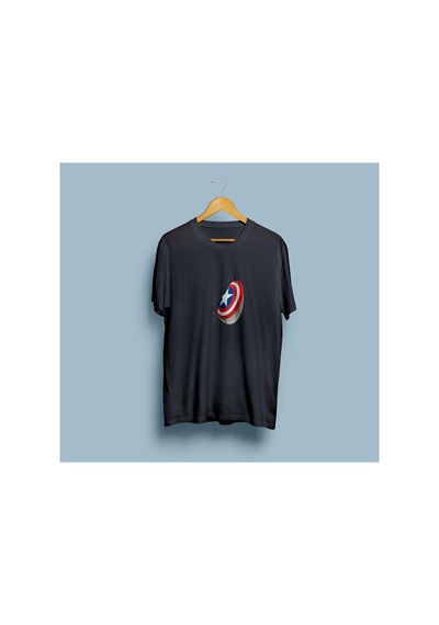Bahriyeli Collection Oversize Kaptan Amerika Kalkanı Tasarım Unisex T-shirt Siyah