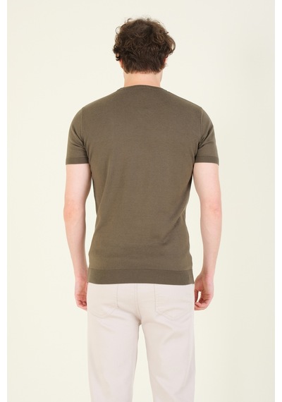 Giyim Dünyası Kadın Sıfır Yaka Merserize T-shirt Haki 001