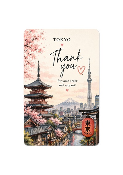 Tokyo Temalı Thank You Kartı 8x5 Cm Sipariş Teşekkür Kartı Paket Içi Not Kartı 100 Adet - Bej - 062