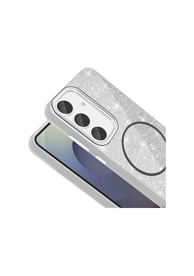 Mobilefix Galaxy Uyumlu S24 Fe Kılıf Magsafe Şarj Özellikli Parlayan Simli Okso Kapak - Derin Derin Mor