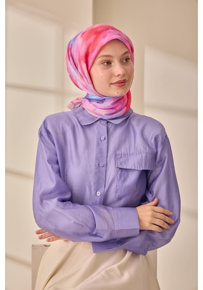 Silk Home Olinda İpek Eşarp 47004-23 Pudra, Mavi, Mor, Narçiçeği