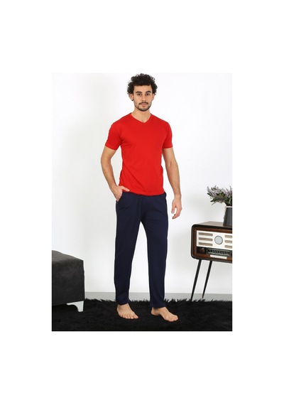 Akbeniz Erkek Penye Kırmızı 3'Lü Pijama Takımı 6848-Kırmızı