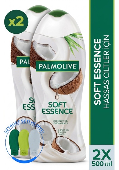 Palmolive Soft Essence Hindistan Cevizi Duş Jeli 2 x 500 ML + Seyahat Kiti