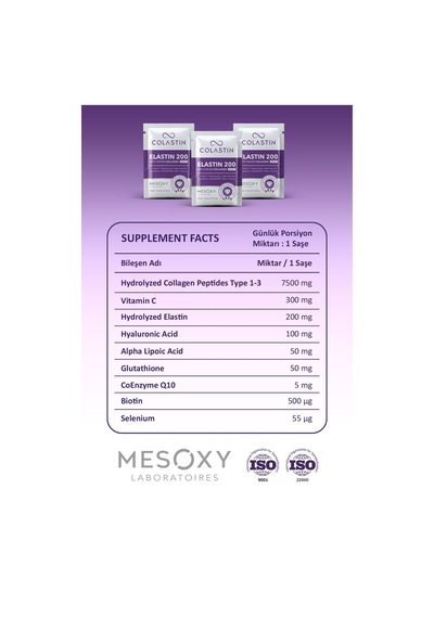 Colastin 7500 Mg Kolajen 200 Mg Elastin 30 Adet Toz Saşe Kolay Ve Yumuşak Içim
