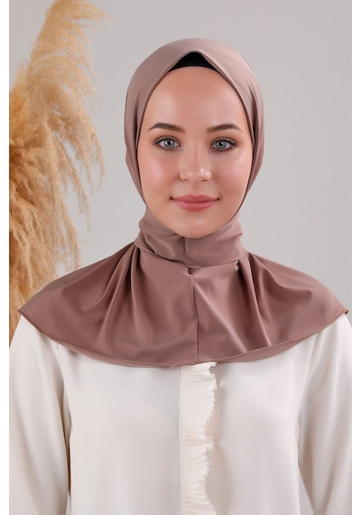 Melodi Scarf Kadın Tesettür Pratik Çıtçıtlı Sandy Fular Hazır Deniz Havuz Uyumlu Bone Sütlü Kahve Sütlü Kahve Sütlü Kahverengi