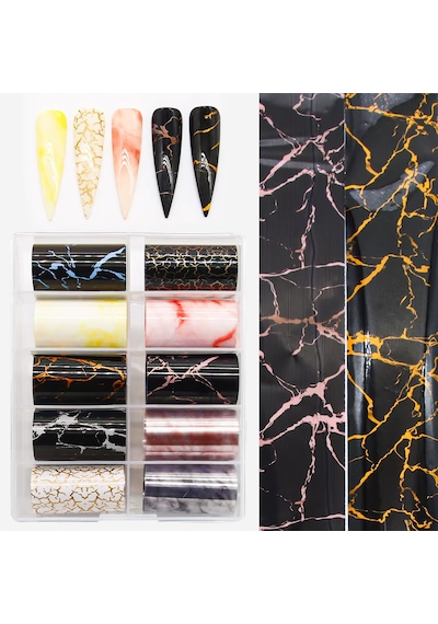 10lu Tırnak Süsleme Folyosu Granit Mermer Dizayn Nail Art Transfer Folyo