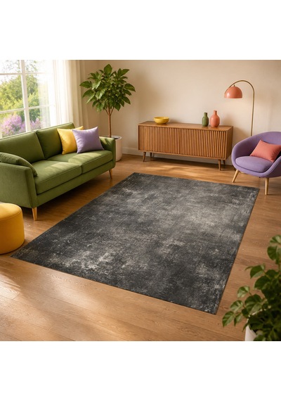 Kartela Halı Grunge Halı Kaymaz Taban Makinede Yıkanabilir Halı Antrasit - 60 X 90 Cm