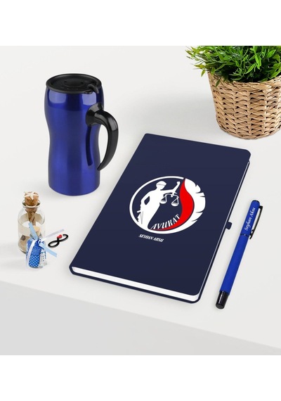 Kişiye Özel Avukat Temalı Lacivert Defter Kalem Ve Termos Mug Set (548586010)