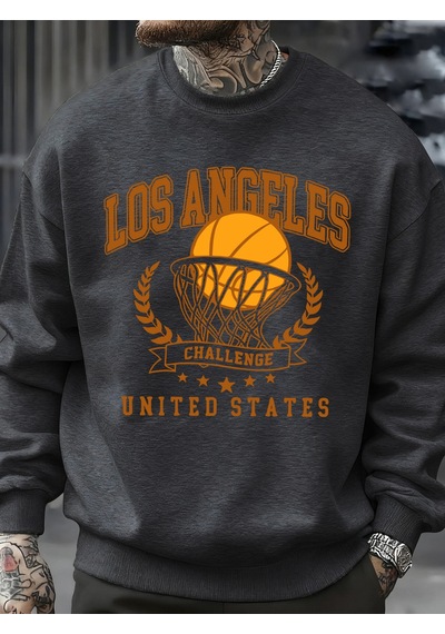 Startmore Startmorelos Angeles Basketbol Mücadelesi Baskılı Sweatshirt Erkek Retro Hip Hop Kıyafetleri Günlük Ka Antrasit
