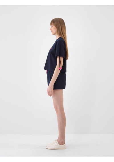 Xint Lacivert Pamuk Dokulu Oversize Tişört 602478 Xint Lacivert Pamuk Dokulu Oversize Tişört 602478