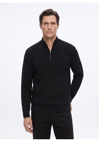 Fabrika Siyah Erkek Bato Slim Fit Fitilli Kazak F6wm-kzk 2036