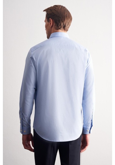 İmza Mavi Yarım İtalyan Yaka Uzun Kol Slim Fit Pamuklu Gömlek 1004255189 Mavi