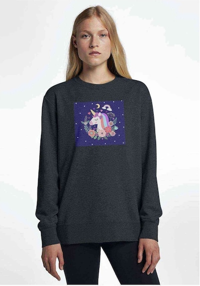 Space Unicorn 3 Baskılı Füme Antrasit Kadın Sweatshirt