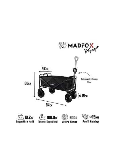 Madfox Voyager Katlanır Çok Amaçlı Yük Taşıma Arabası Vagon Siyah Siyah