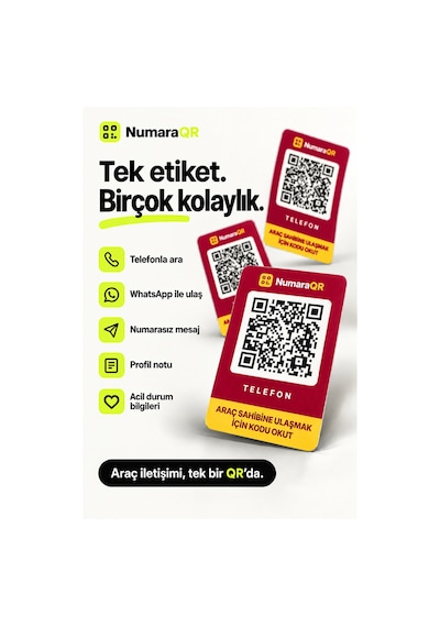 Qr Kodlu Numaratör Araç Ve Motosiklet İçin Qr Etiket Park Numaratörü 8,5x5,5 Cm Kırmızı Numaraqr