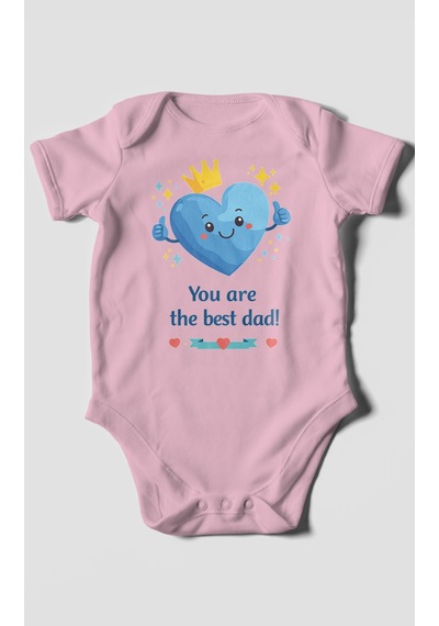Morivokids You Are The Best Dad Kısa Kollu Bebek Body %100 Pamuk Koyu Pembe