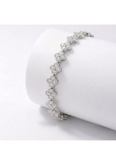 Premium Parlak Gümüş Renk 8 Mm Zirkon Taş Çiçek Model Kadın Bijuteri Bileklik 3183kbv6d4 18cm