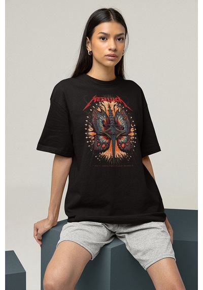 Tasarım Metallica Rock Metal Müzik Grubu Baskılı Unisex Oversize Siyah