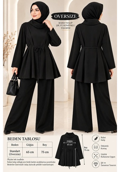 Miss Meliss Oysho Kumaş Oversize Salaş Tunik Siyah Siyah