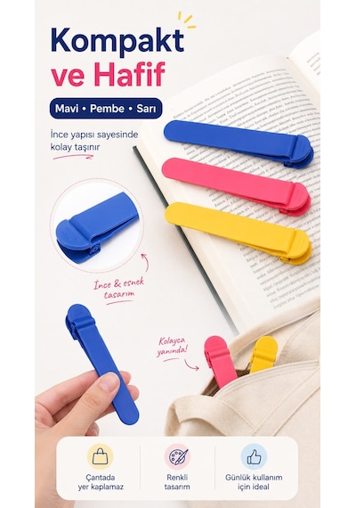 Otomatik Akıllı Kitap Ayracı 3'lü Set Silikon Kitap Ayracı Okuma Klipsi