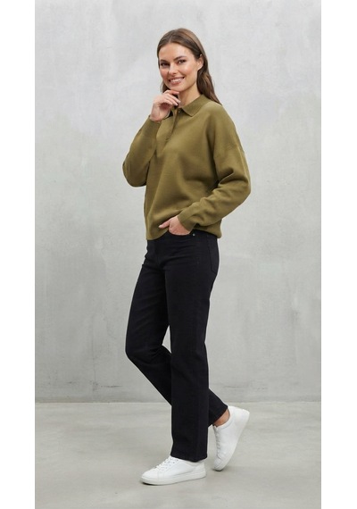 Youknitwear You Aura Polo Yaka Kadın Kazak Adaçayı Yeşili