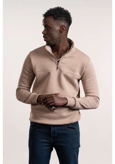 Fbı Fermuarlı Dik Yaka 3 İplik İçi Şardonlu Slimfit Sweatshirt Kahverengi