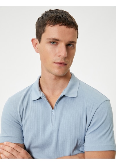 Koton Polo Yaka Tişört Slim Fit Yarım Fermuarlı Kısa Kollu Pamuklu Mavi 4sam10333mk Mavi
