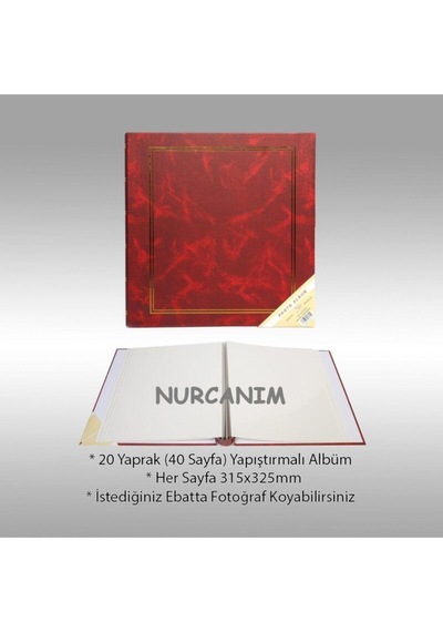 20 Yaprak 40 Sayfa 315x325mm Ciltbezli Yapıştırmalı Fotoğraf Albümü Bordo