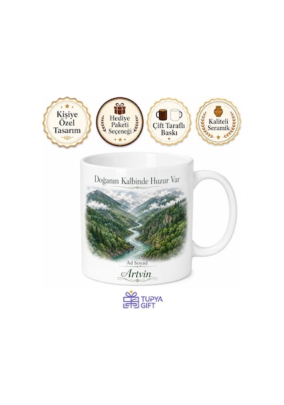 Artvin Merkez Doğa Güzellikleri Karadeniz Hatırası Kupa Bardak Hediye Tupya16254 Beyaz / Çok Renkli