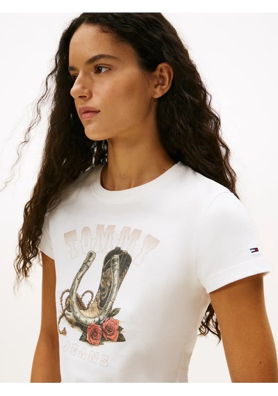 Tommy Hilfiger Tjw Slım Idaho Novel, Ybh Beyaz Kadın T-shirt