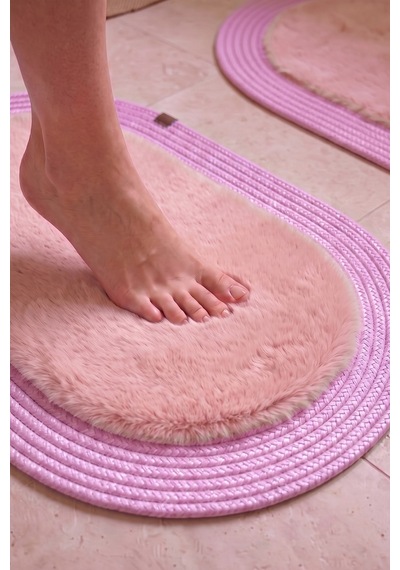 Banyo Paspası Takımı 60x100+60x60 Cm Düz Pembe & Pembe