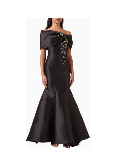 Ac By Aanchal Chanda Crystal - Embellished Gown Kristal Işlemeli Balık Form Maxi Kadın Elbise Siyah