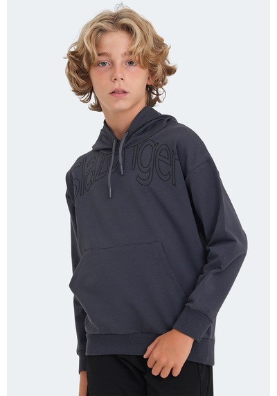 Slazenger Letto Unisex Çocuk Kapüşonlu Cepli Koyu Gri Sweatshırt Koyu Gri