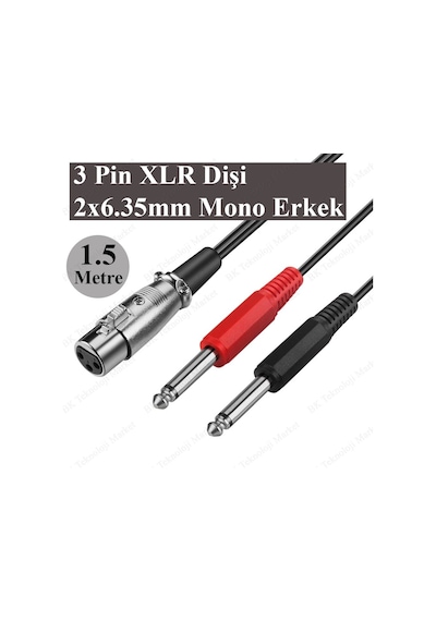3-Pin Xlr Dişi To 2 X 1-4 "6.35Mm Mono Erkek Trs Y Kablo - 1.5 M