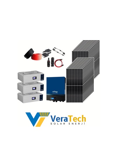 Veratech Güneş Enerjisi Solar Paketi 11kva İnverter 550 Watt Güneş Paneli 48v 100 Amper Lityum Akü