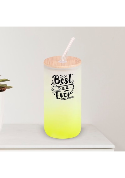 Bk Gift İsimli Dad Tasarımlı Sarı Renk Pipetli Buzlu Cam Bardak 600ml - 5, Babaya Hediye, Doğum Günü Hediyesi Kobitmeyen137857 Bk Gift