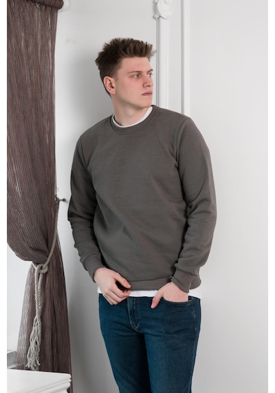 Slimfit Sıfır Yaka Basic 3 İplik Erkek Sweatshirt Antrasit