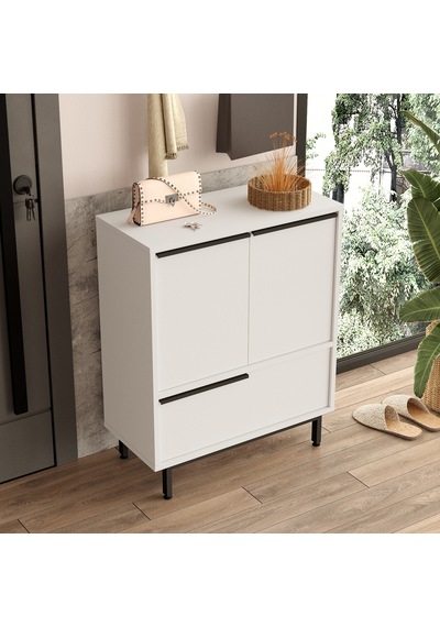 Robin Home Lidya Ayakkabılık Çok Amaçlı Dolap 3 Kapaklı Metal Aya Beyaz