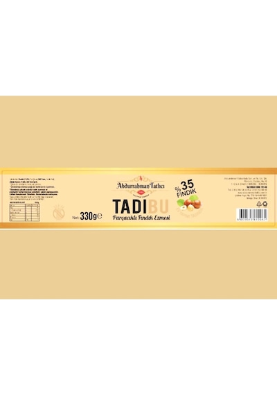 Tadıbu-parcacıklı Fındık Kreması-330 Gr %35 Fındık Koruyucu Emulgator Trans Yag Icermez