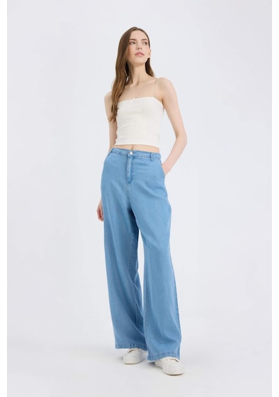 DeFacto Pull On Wide Leg Yüksek Bel Uzun Tensel Yıkamalı Pantolon D8238AX25SMNM85