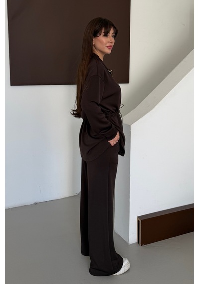 Balenbi Oversize Fermuarlı Beli Bağcıklı Polo Yaka Modal Kadın Takım 1196 - Form Serisi Kahverengi Balenbi Oversize Fermuarlı Beli Bağcıklı Polo Yaka Modal Kadın Takım 1196 - Form Serisi Kahverengi