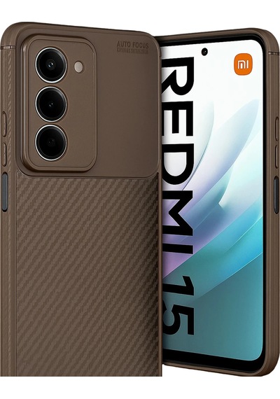 Xiaomi Redmi 15 4g Uyumlu Kılıf Karbon Tasarım Kamera Korumalı Silikon Telefon Kılıfı Kapak Kahverengi