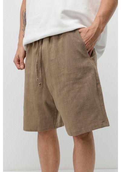 Vamos Basic Oversize Keten Şort Taş